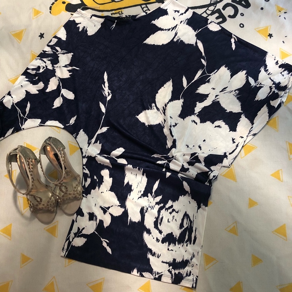 Uneven Blue Floral One side off Shoulder Dress